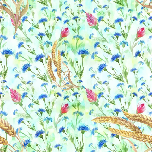 Цветы и уши. Декоративная композиция на акварельном фоне. Акварель . — стоковое фото