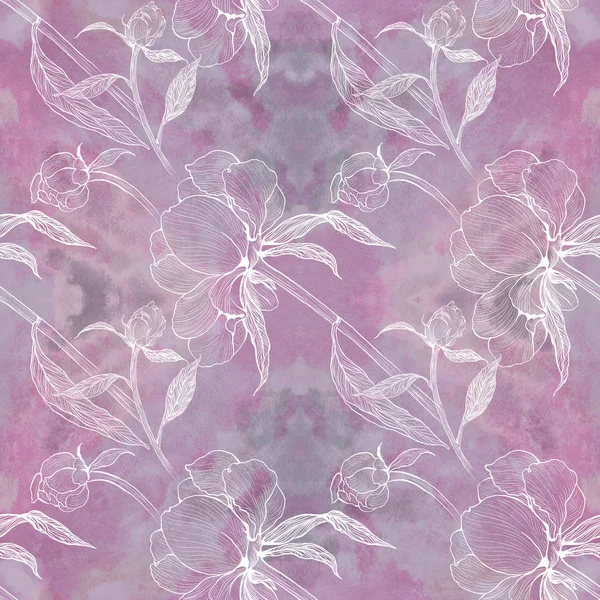 Peonies Flowers Leaves Watercolor Background Abstract Wallpaper Floral Motifs Seamless — Stock Photo, Image