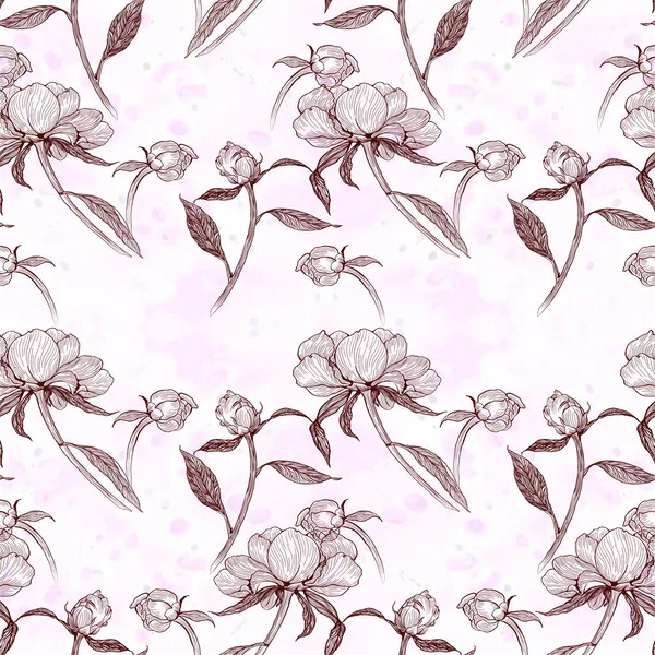 Pioenrozen Bloemen Bladeren Aquarel Achtergrond Abstracte Wallpaper Met Bloemmotieven Naadloze — Stockfoto