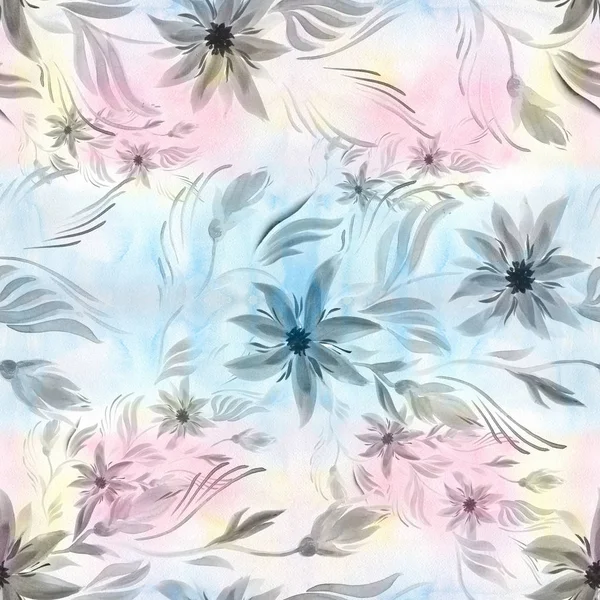 Akwarela. Bezszwowe tło. Kolaż z kwiatów i liści o — Zdjęcie stockowe