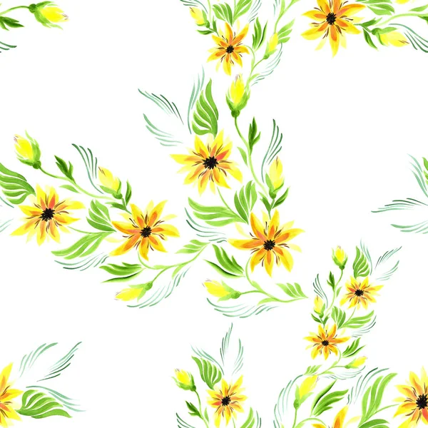 Aquarell. nahtloser Hintergrund. Collage aus Blumen und Blättern. — Stockfoto