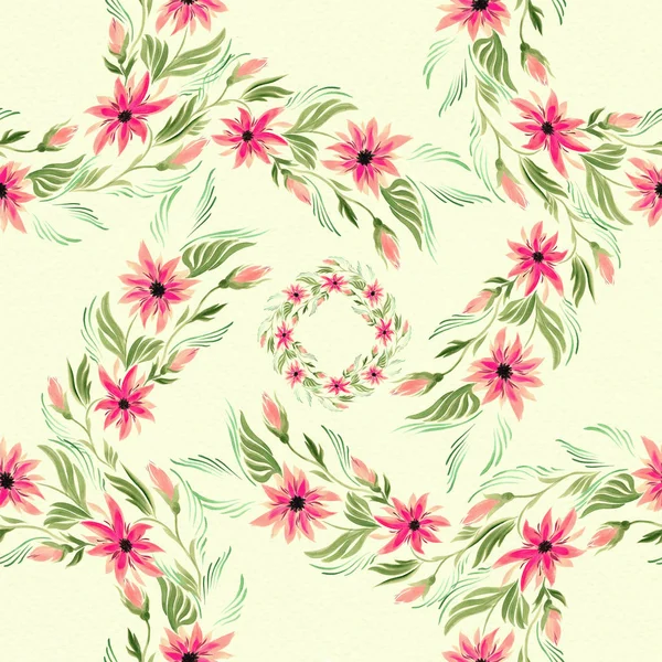 Branch with red flowers - watercolor.Seamless pattern. — Stock Photo, Image