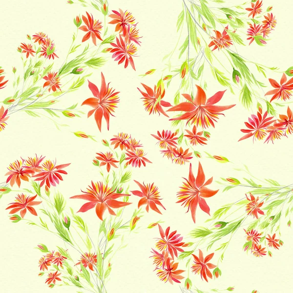 Branch with red flowers - watercolor. Seamless pattern. — Stock Photo, Image