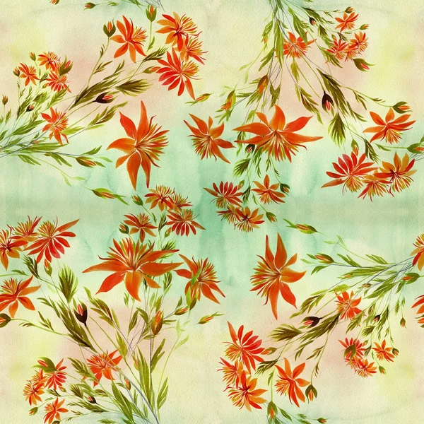 Naadloze patroon. Rode bloemen - aquarel. — Stockfoto
