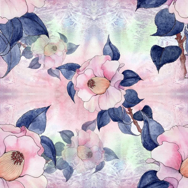 Sfondo senza cuciture. Collage di fiori su un backgrou acquerello — Foto Stock