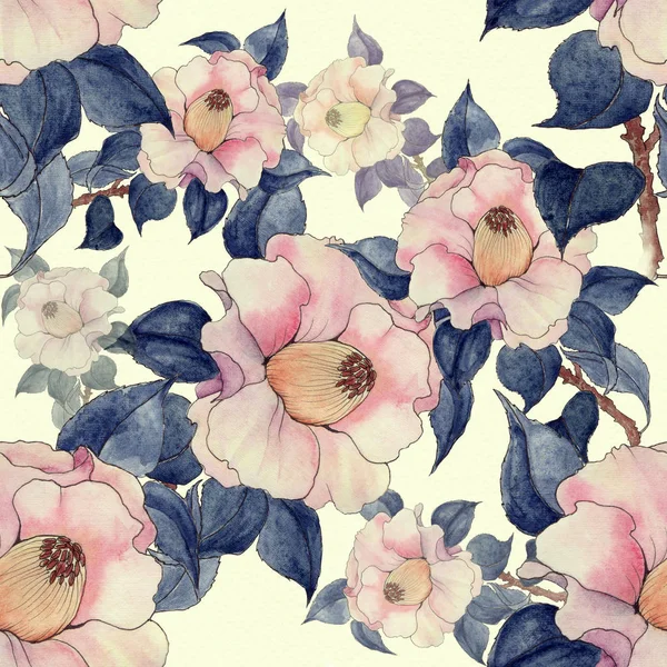 Fondo sin fisuras. Collage de flores sobre un fondo de acuarela —  Fotos de Stock