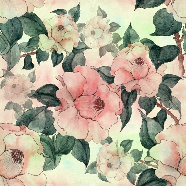 Varratmentes háttérben. A virágok egy akvarell háttérb kollázs — Stock Fotó