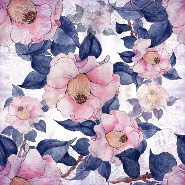 Безшовний фон. Колаж з квітів на акварельному фоні — стокове фото