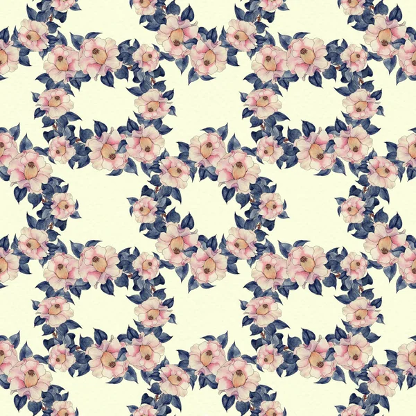 Sömlös bakgrund. Collage av blommor på en akvarell ba — Stockfoto
