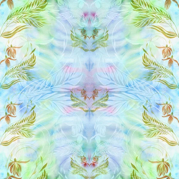 Nahtloser Hintergrund. Collage von Blumen auf Aquarell-Hintergrund — Stockfoto