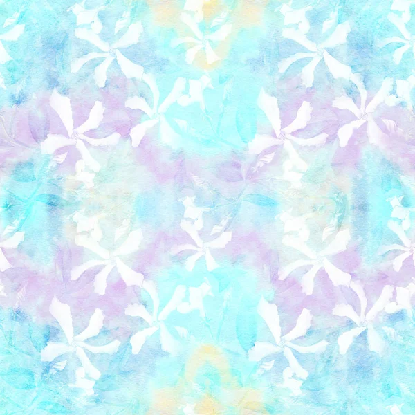 Jasmine - flowers, buds, leaves. Seamless background. Collage of flowers on a watercolor background — Stock Photo, Image