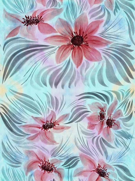 Seamless background. Collage of flowers on a watercolor background. — Stock Photo, Image