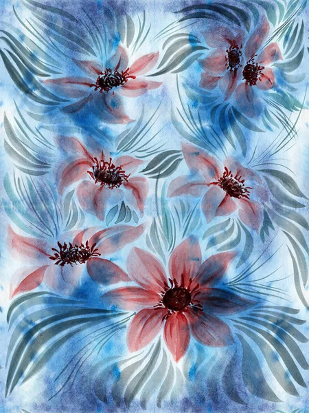 Seamless background. Collage of flowers on a watercolor background. — Stock Photo, Image