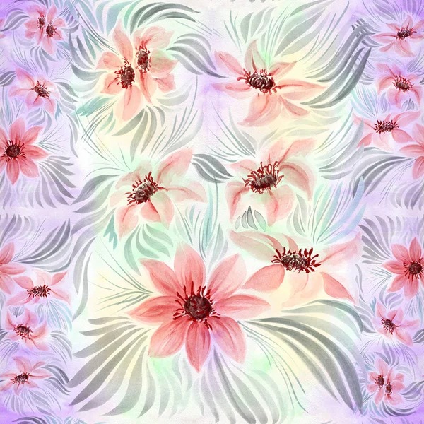 Seamless background. Collage of flowers on a watercolor background. — Stock Photo, Image