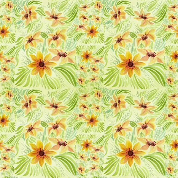 Fondo sin fisuras. Collage de flores sobre fondo acuarela . —  Fotos de Stock