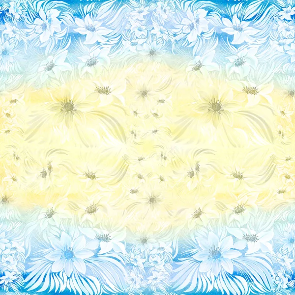 Sömlös bakgrund. Collage av blommor på en akvarell bakgrund. — Stockfoto