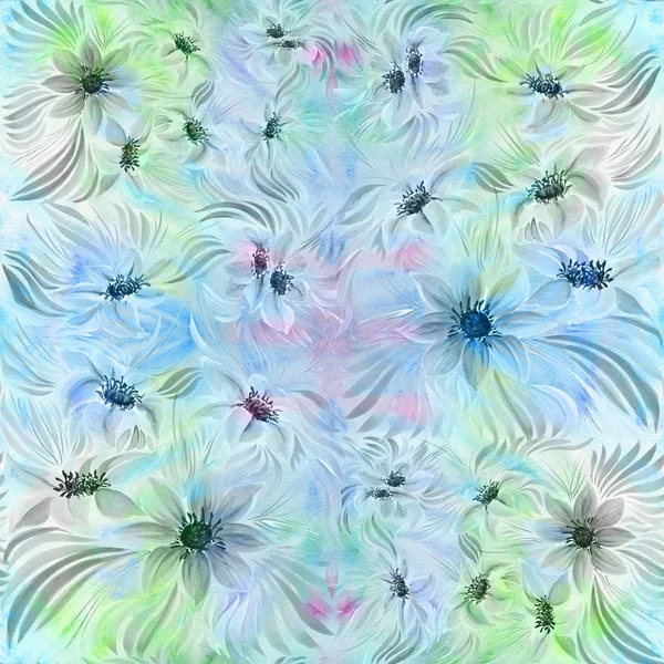Nahtloser Hintergrund. Collage von Blumen auf einem Aquarell-Hintergrund. — Stockfoto