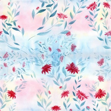 Seamless background. Flower, background pattern - floral motifs on a watercolor background. Watercolor. clipart