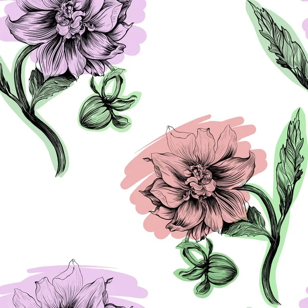 Seamless Vector Background Dahlia Flower Bud Flower Motifs Wallpaper Use — Stock Vector