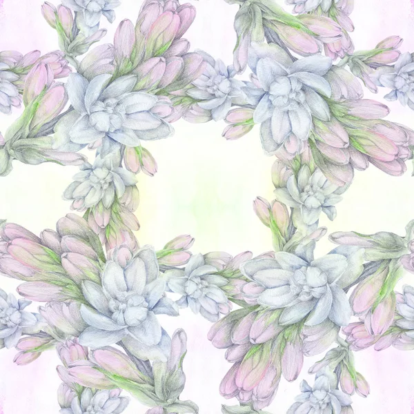 Tuberose - branches. Seamless pattern. A wreath of Tuberose branches is a decorative composition. — Stock Photo, Image