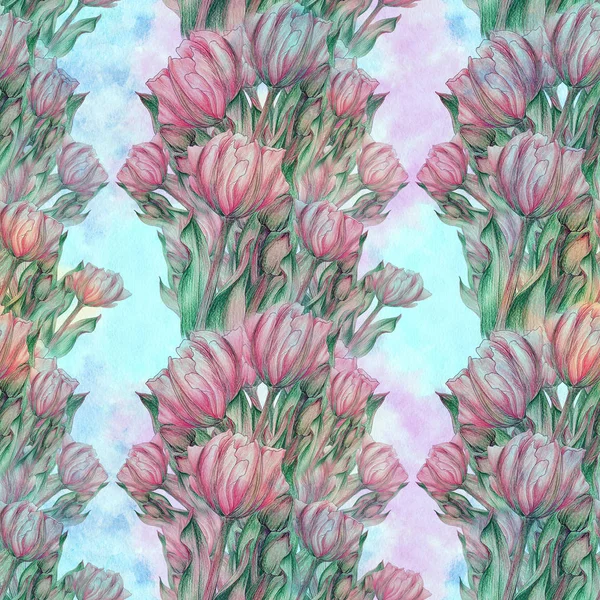 Tulip - en sammansättning av blommor. Vårblommor. Seamless mönster. — Stockfoto