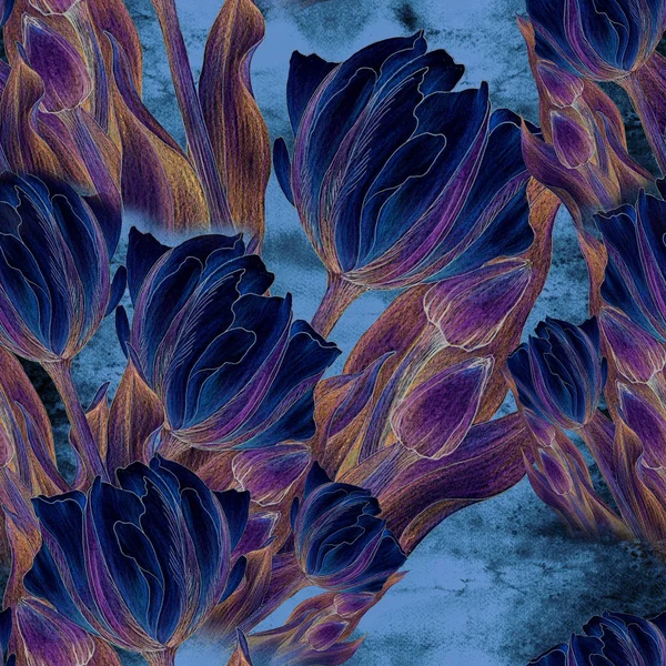 Τουλίπα - μια σύνθεση από λουλούδια. Λουλούδια άνοιξης. Χωρίς ραφή πρότυπο. — Φωτογραφία Αρχείου