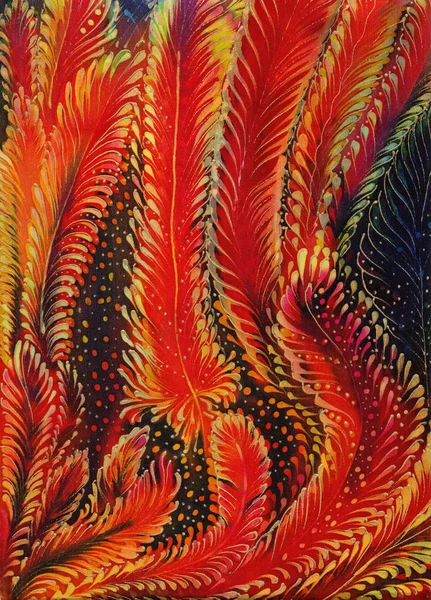 Veren Figuur Zijde Batik Decoratieve Compositie Veelkleurige Veren Batik Behang — Stockfoto