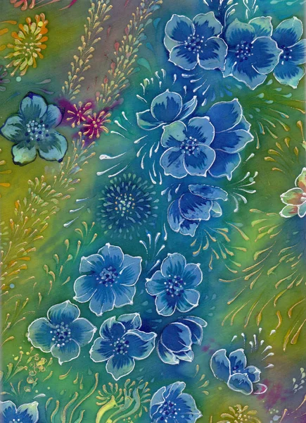 Fiori Composizione Decorativa Motivi Floreali Batik Carta Parati Utilizzare Materiali — Foto Stock