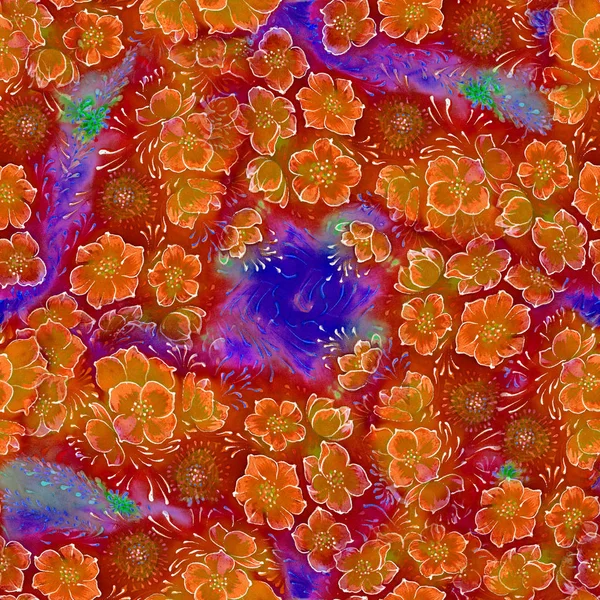Virágok. Varrat nélküli mintát. Dekoratív kompozíció - virág motívum. Batikolt. Háttérkép. — Stock Fotó