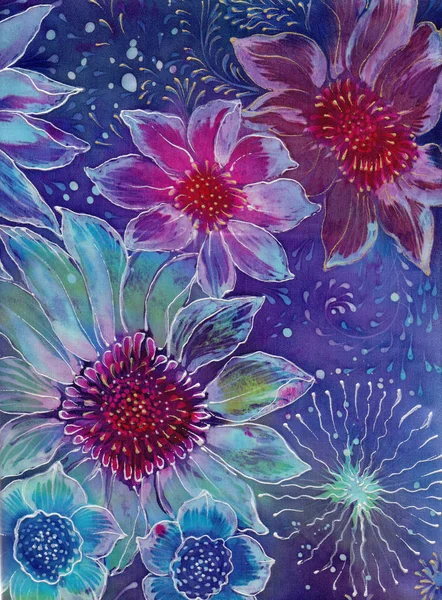 Des Fleurs Composition Décorative Motifs Floraux Batik Papier Peint Utiliser — Photo