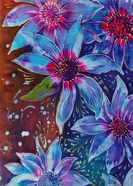 Des Fleurs Composition Décorative Motifs Floraux Batik Papier Peint Utiliser — Photo