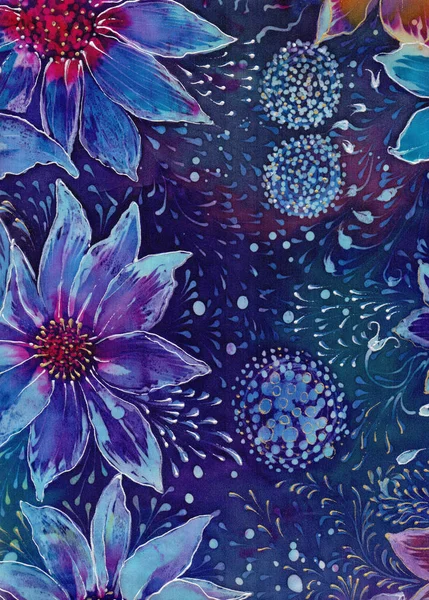 Des Fleurs Composition Décorative Motifs Floraux Batik Papier Peint Utiliser — Photo