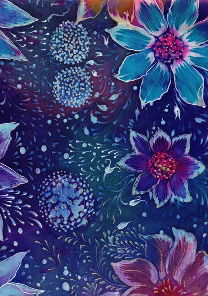 Bloemen Decoratieve Compositie Bloem Motieven Batik Behang Gebruiken Van Gedrukte — Stockfoto