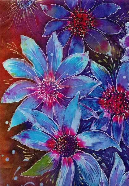 Bloemen Decoratieve Compositie Bloem Motieven Batik Behang Gebruiken Van Gedrukte — Stockfoto