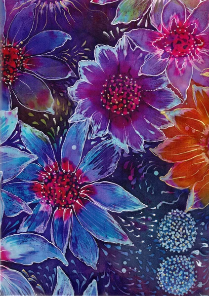 Kwiatów Dekoracyjnych Kompozycji Motywów Kwiatowych Batik Tapeta Użyj Materiałów Drukowanych — Zdjęcie stockowe