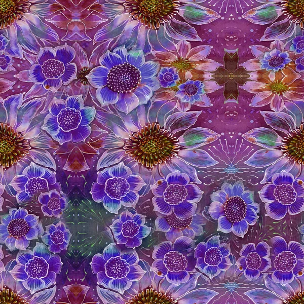 Květiny. Vzor bezešvé. Dekorativní kompozice - s květinovým motivem. Batika. Tapety. — Stock fotografie