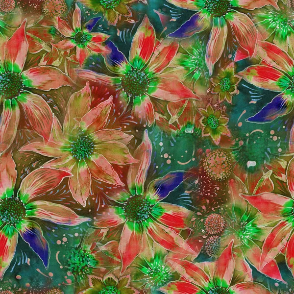 Çiçekler Seamless Modeli Dekoratif Kompozisyon Çiçek Motifleri Batik Duvar Kağıdı — Stok fotoğraf