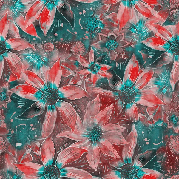 Flores Padrão Sem Costura Composição Decorativa Motivos Flor Batik Papel — Fotografia de Stock