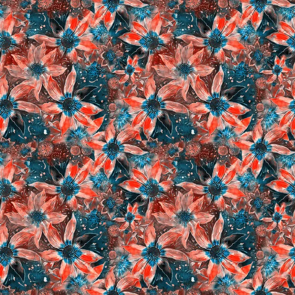 Fiori Schema Senza Soluzione Continuità Composizione Decorativa Motivi Floreali Batik — Foto Stock