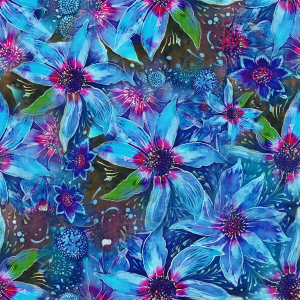Květiny Vzor Bezešvé Dekorativní Kompozice Květinovým Motivem Batika Tapety Používat — Stock fotografie