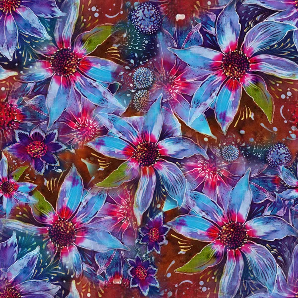 Fiori Schema Senza Soluzione Continuità Composizione Decorativa Motivi Floreali Batik — Foto Stock