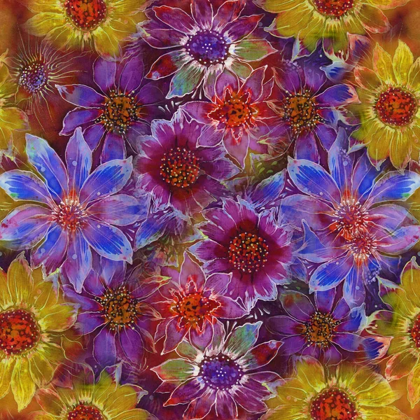 Квіти Безшовні Візерунок Декоративні Композиції Квіткові Мотиви Батік Шпалери Допомогою — стокове фото