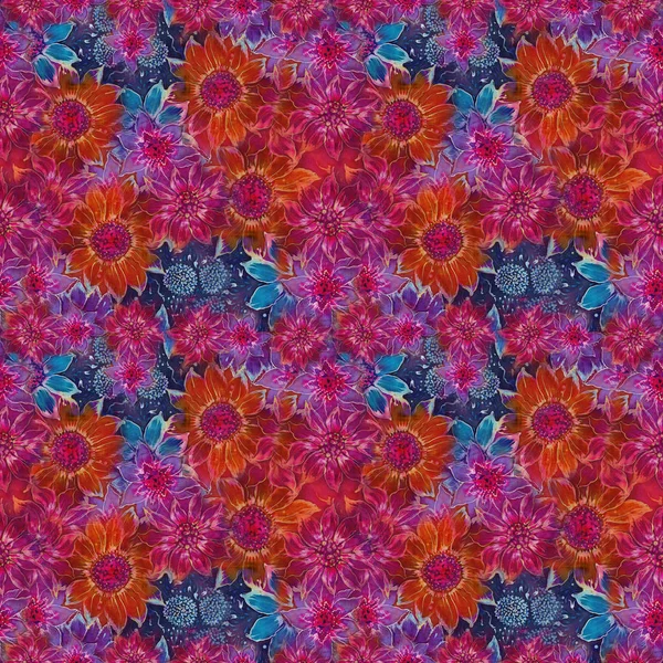 Bloemen. Naadloze patroon. Decoratieve compositie - bloem motieven. Batik. — Stockfoto