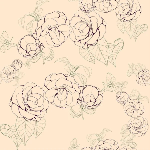 Fond vectoriel. Camellia - fleurs et feuilles. Modèle sans couture . — Image vectorielle