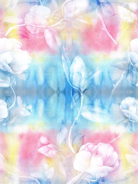 Kamélia Virágok Rügyek Levelek Akvarell Alapon Kollázs Virágok Levelek Rügyek — Stock Fotó