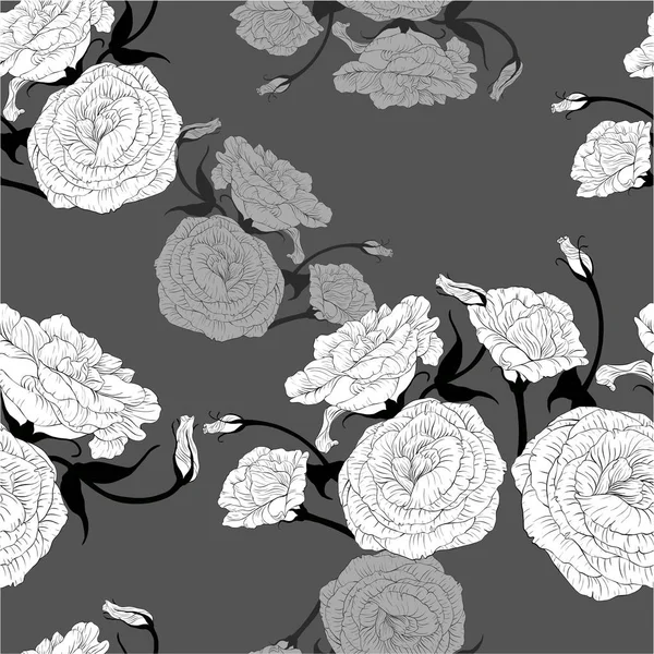 Vector drawing. Eustoma - flowers and buds. Seamless pattern. — Stock Vector