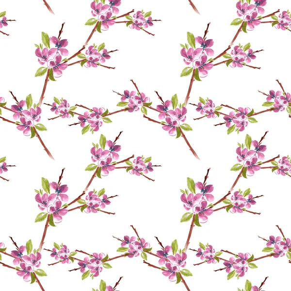 Spring flowers. Blooming tree.Seamless pattern. — Stock Photo, Image