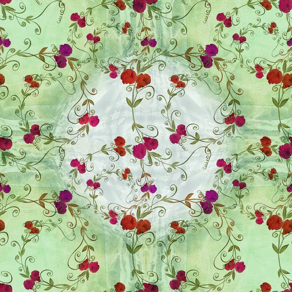Rama con flores y hojas de guisante dulce sobre un fondo acuarela. Acuarela.Patrón sin costura . — Foto de Stock