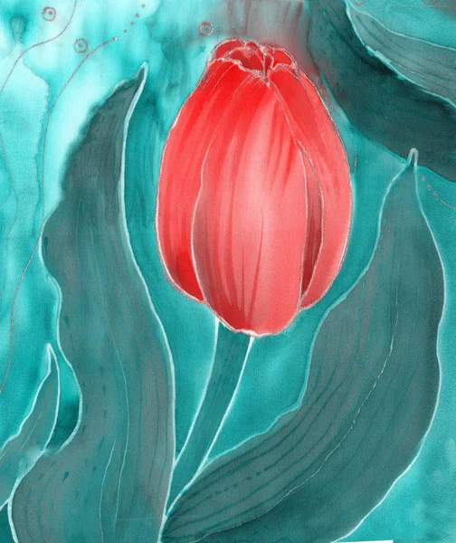 Tulipani Attingendo Seta Acquerello Immagine Sfondo Batik Utilizzare Materiali Stampati — Foto Stock