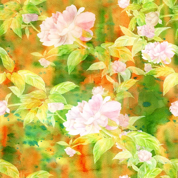 花や葉は白い背景にあります 水彩画 シームレスなパターン 印刷物 ポスター ポストカード パッケージを使用する — ストック写真